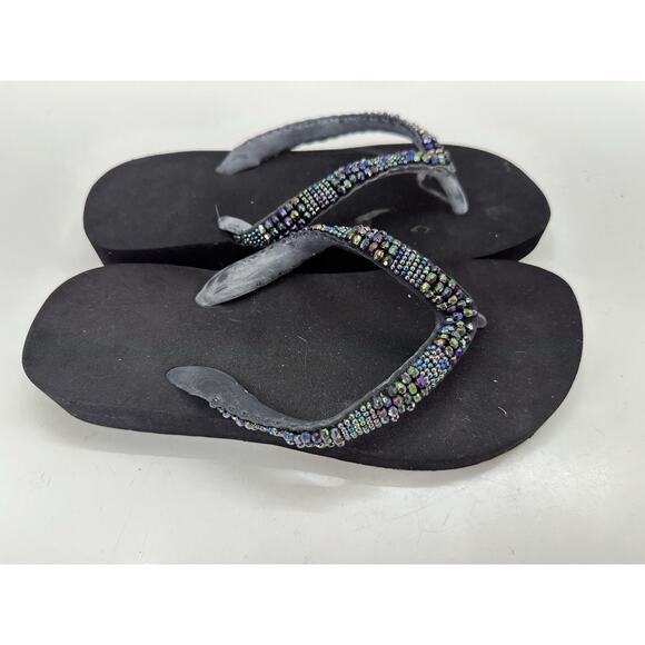 Unbranded Womens Sandals Flip Flops Size Unknown Black Beaded Thong Foam Base - Picture 2 of 10